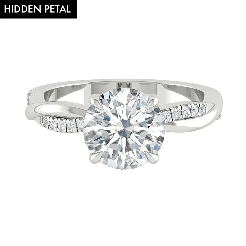 Classic Round Moissanite Solitaire Engagement Ring with Artistic Twisted Band

