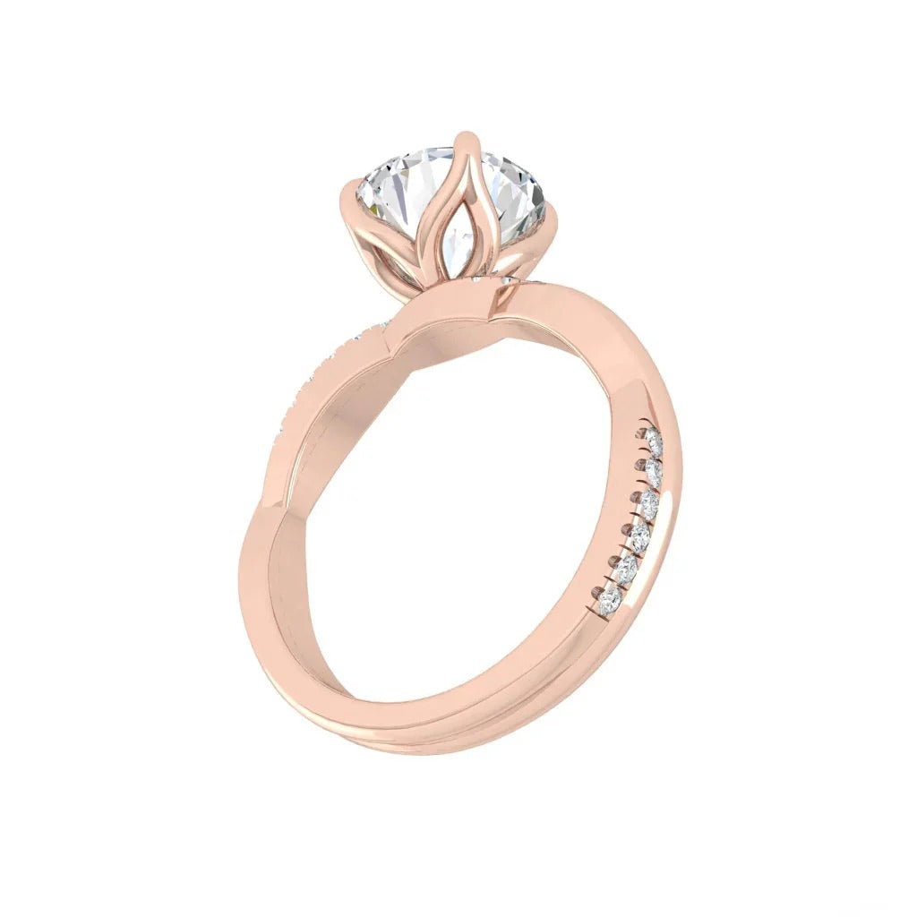 Handmade Round Moissanite Engagement Ring for Brides – Twisted Gold Band Solitaire Design

