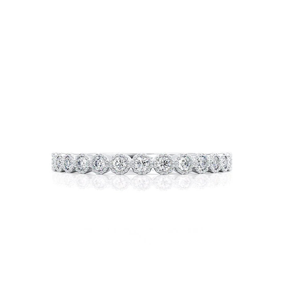 0.14 CT Round Shaped Moissanite Milgrain Style Wedding Band Mapple Gems