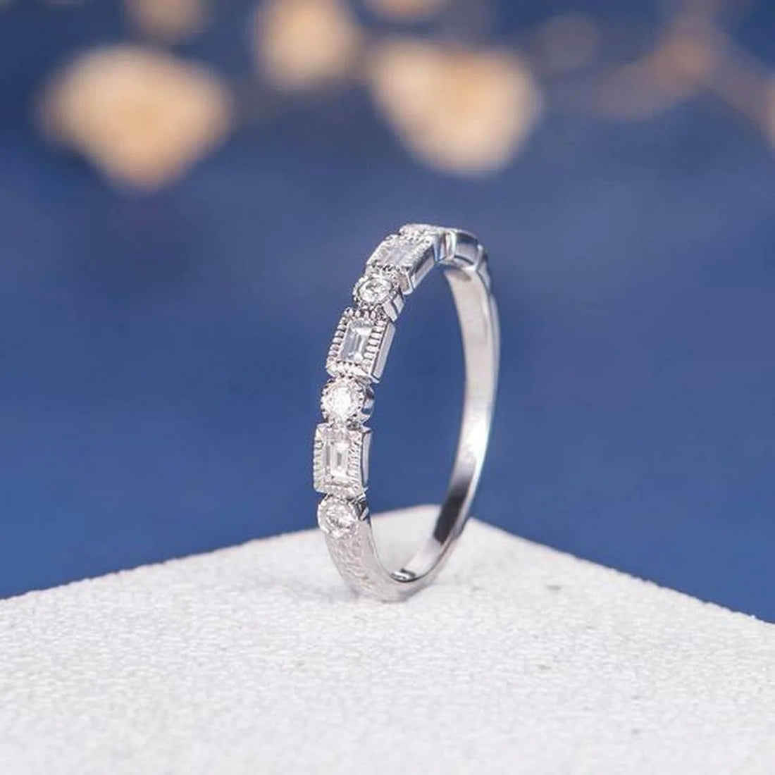 Round & Baguette Cut Half Eternity Wedding Band Mapple Gems