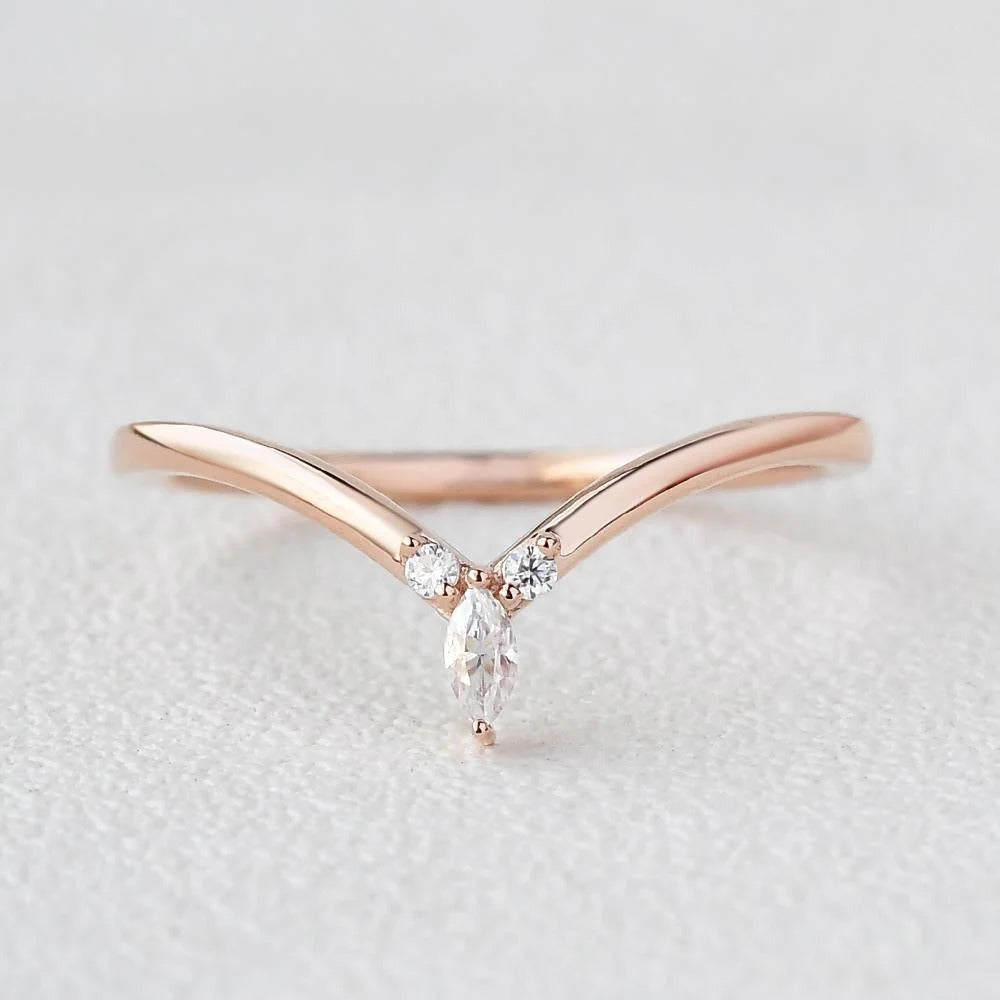 0.10CTW Round & Marquise Cut Curved Stacking Moissanite Wedding Band Mapple Gems