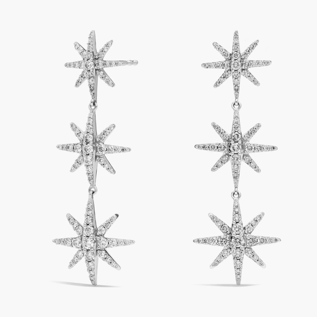 Star Cut Moissanite Triple Starburst Drop Earrings - hero