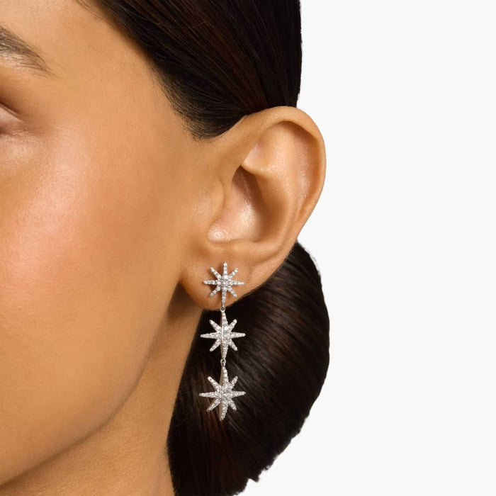 Star Cut Moissanite Triple Starburst Drop Earrings - view 2