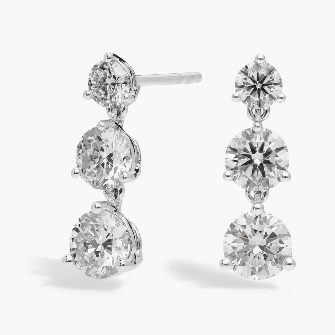 Round Cut Moissanite Three Stone Drop Earrings - hero