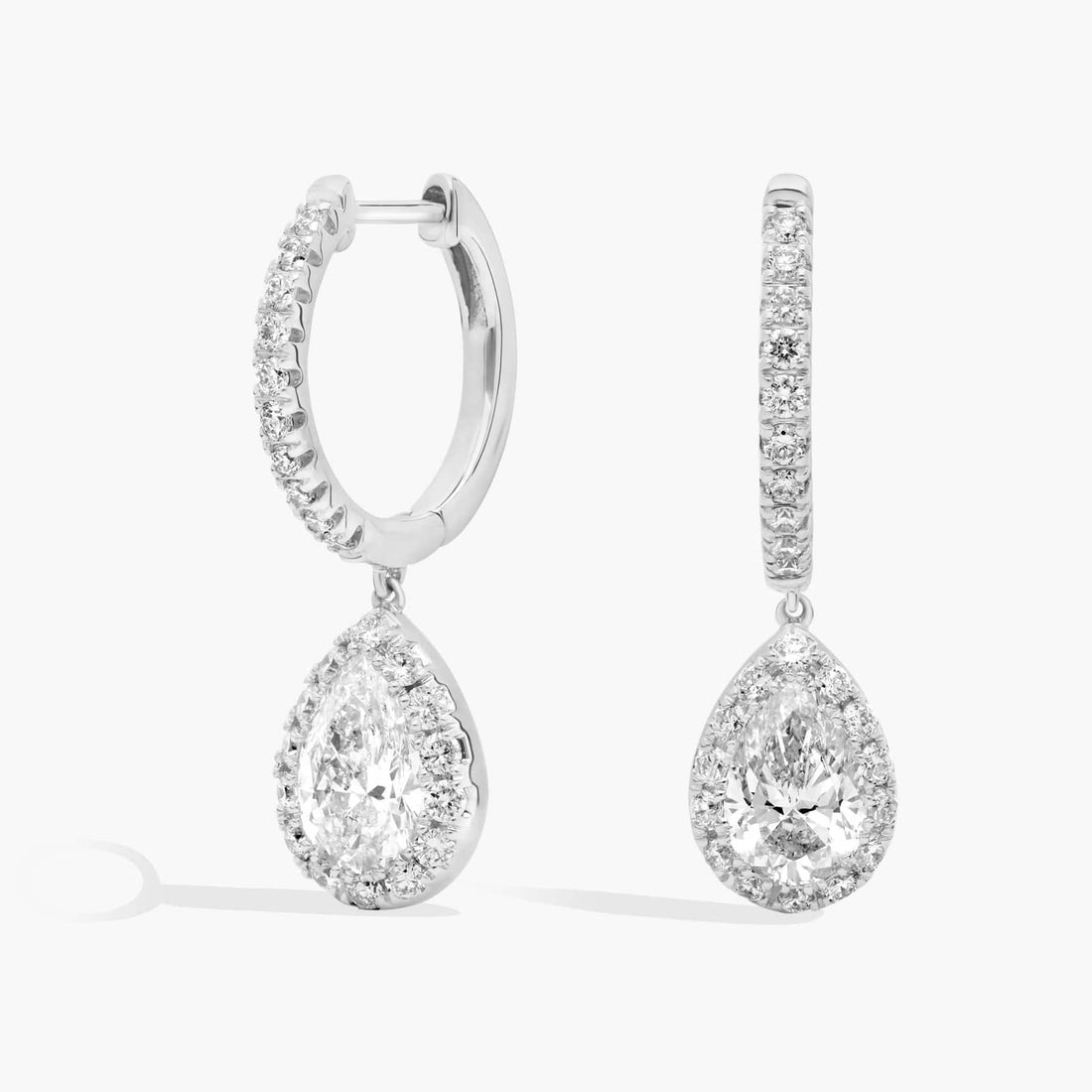 Pear Cut Moissanite Halo Drop Earrings - hero