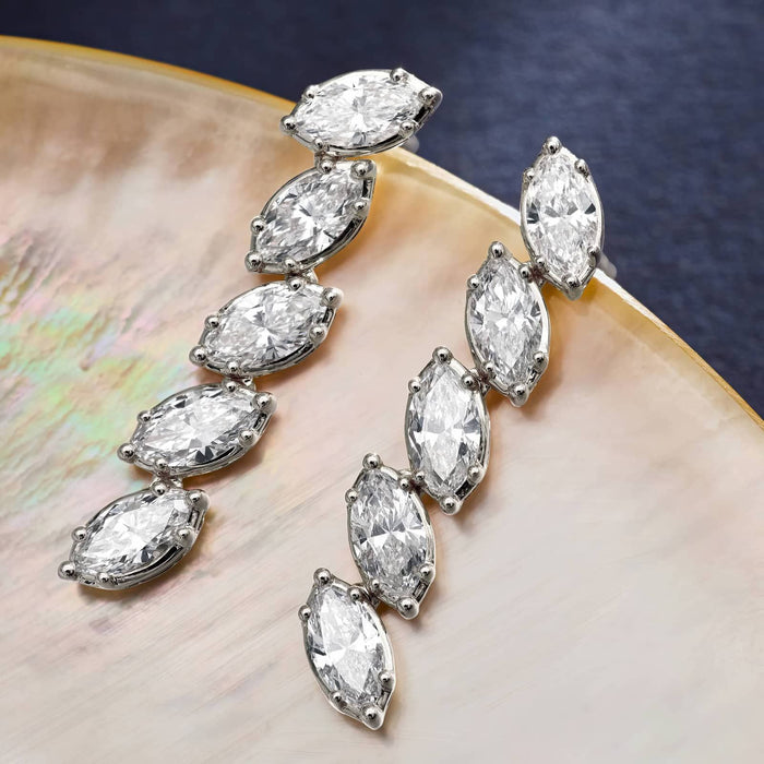 Marquise Cut Moissanite Five Drop Earrings - view 2