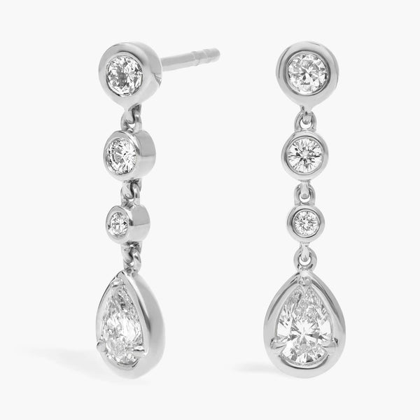 Pear Cut Moissanite Bezel Station Drop Earrings