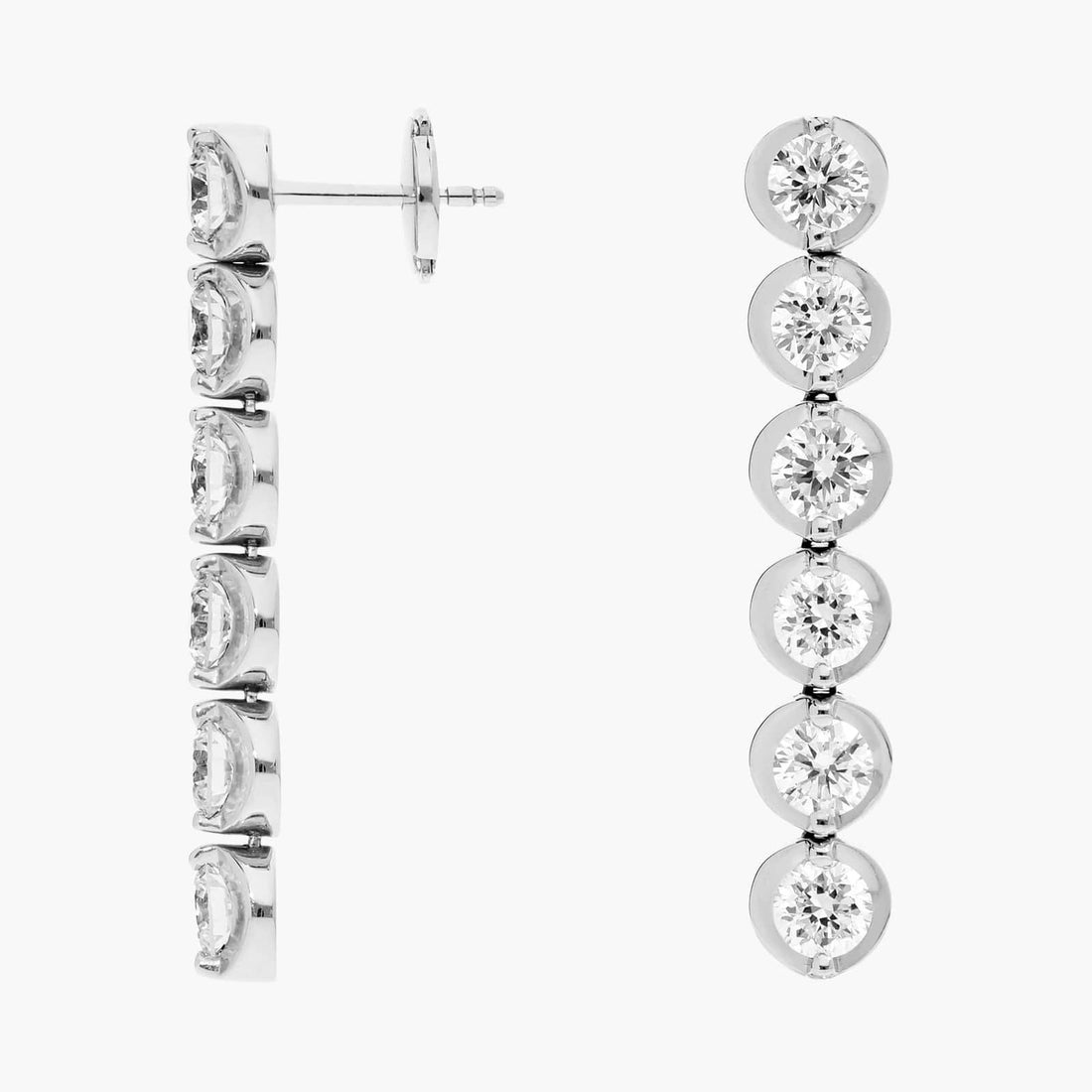 Round Cut Moissanite Six Bezel Drop Earrings - hero