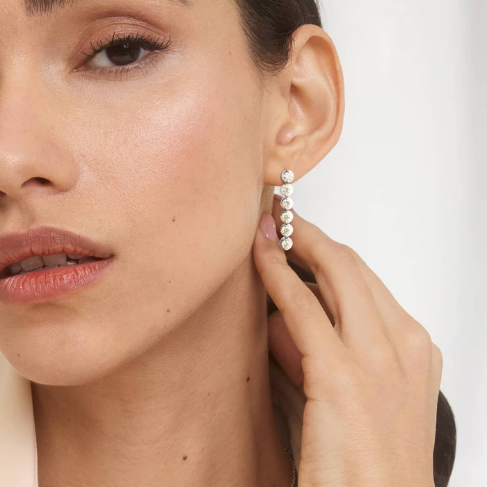 Round Cut Moissanite Six Bezel Drop Earrings - view 2