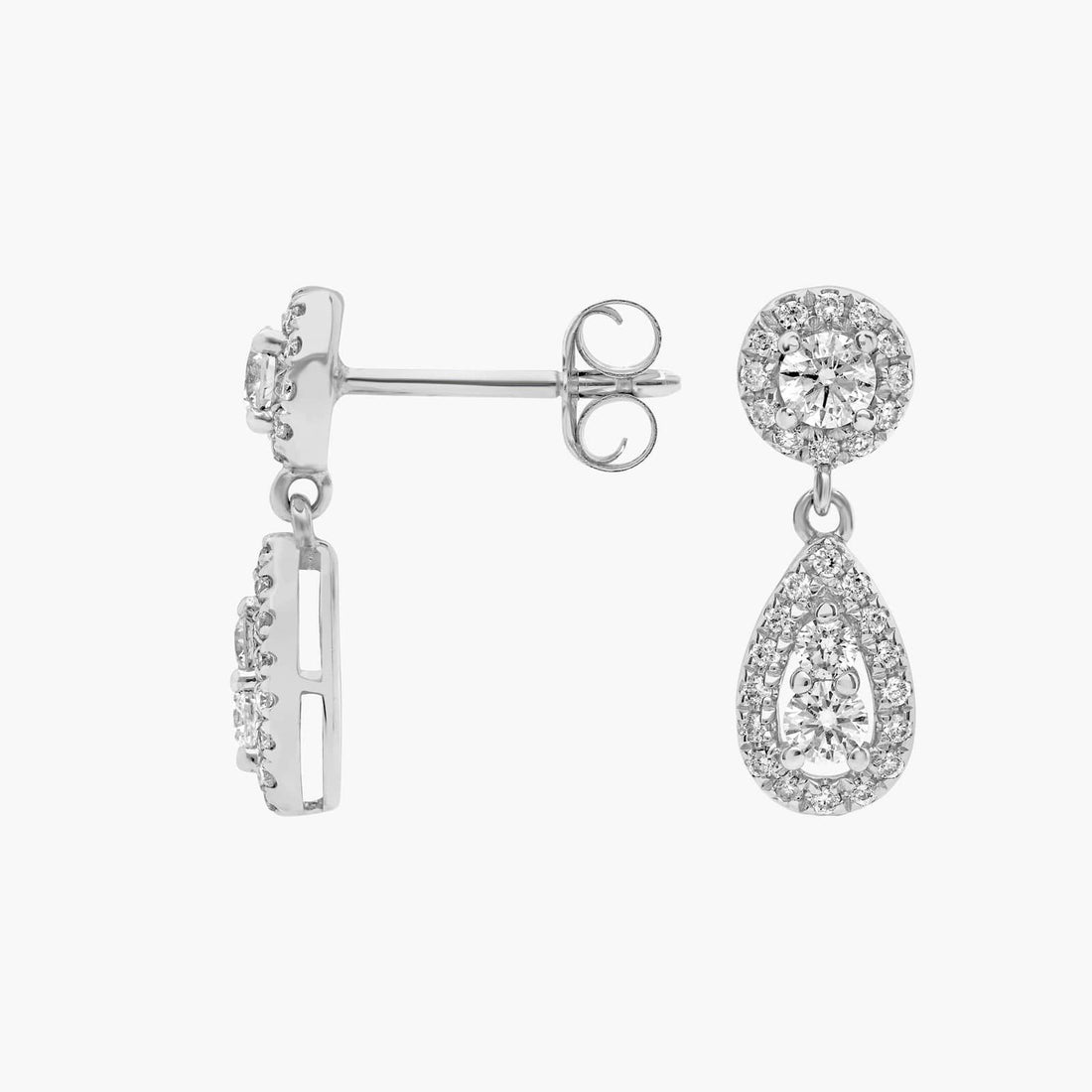 Pear Cut Moissanite Round Drop Earrings - hero
