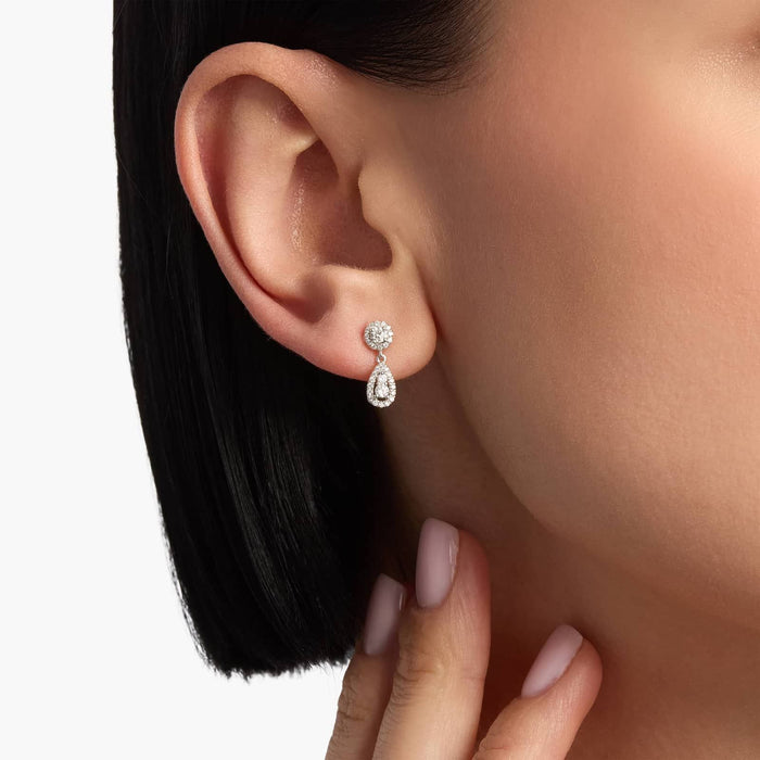 Pear Cut Moissanite Round Drop Earrings - view 2