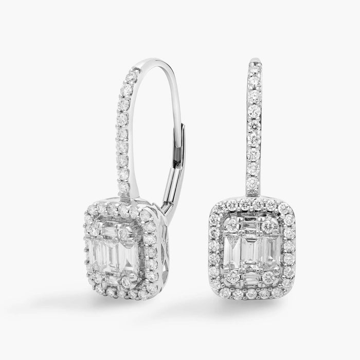 Emerald Cut Moissanite Halo Leverback Earrings - hero