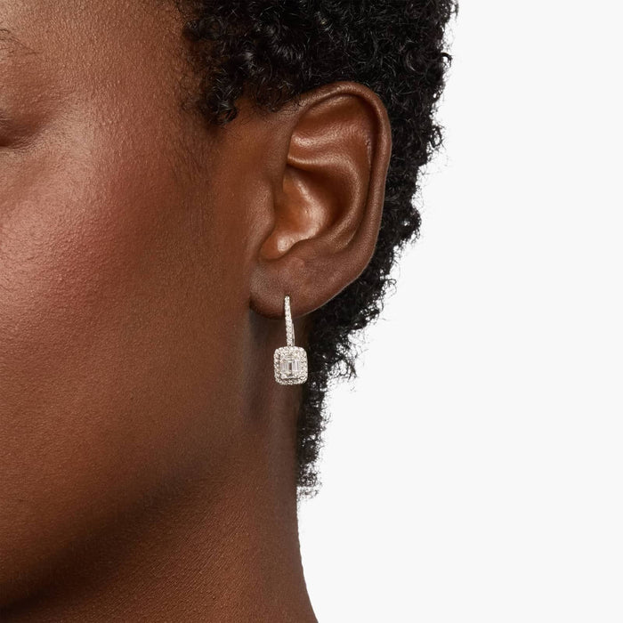 Emerald Cut Moissanite Halo Leverback Earrings - view 2