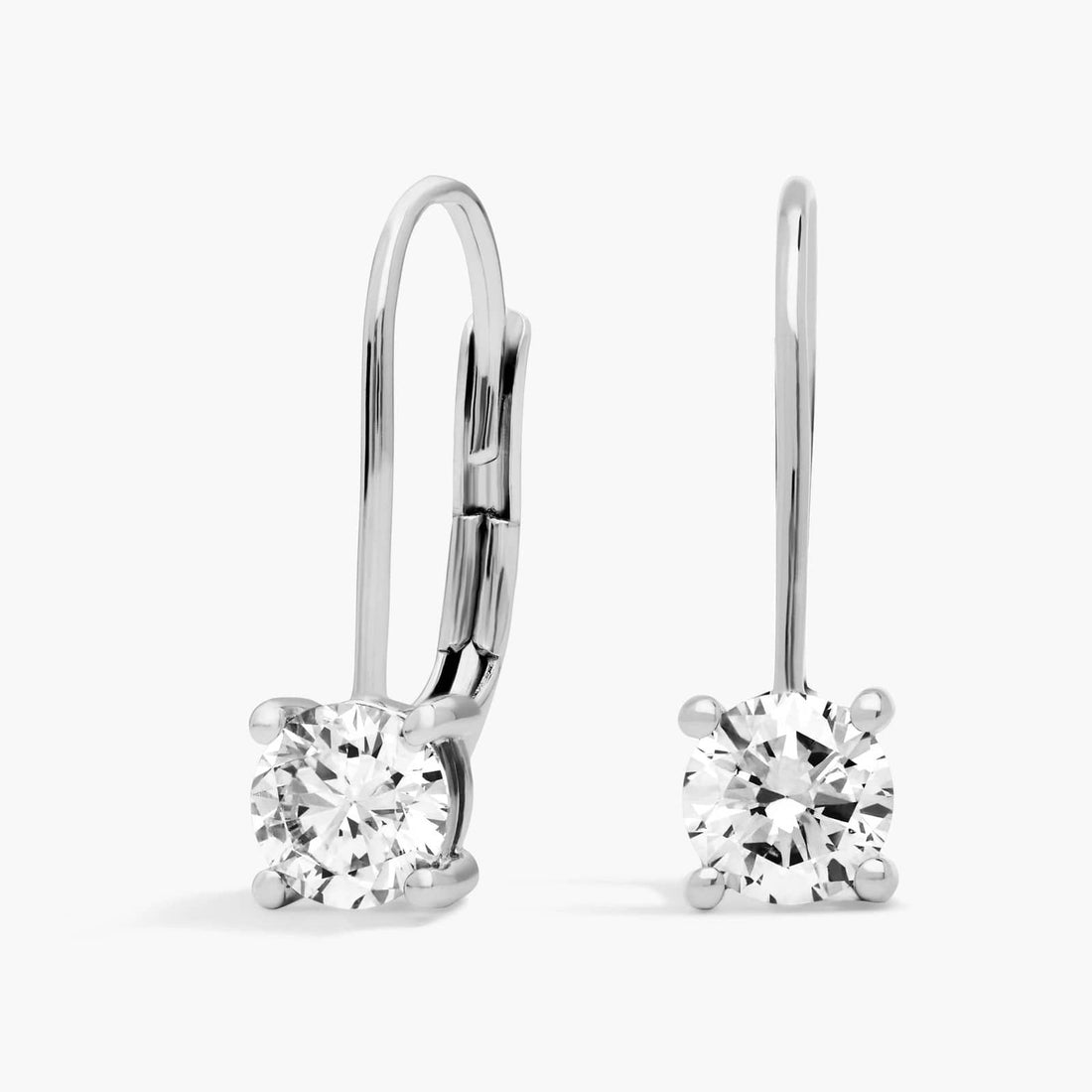 Round Cut Moissanite Solitaire Leverback Earrings - hero