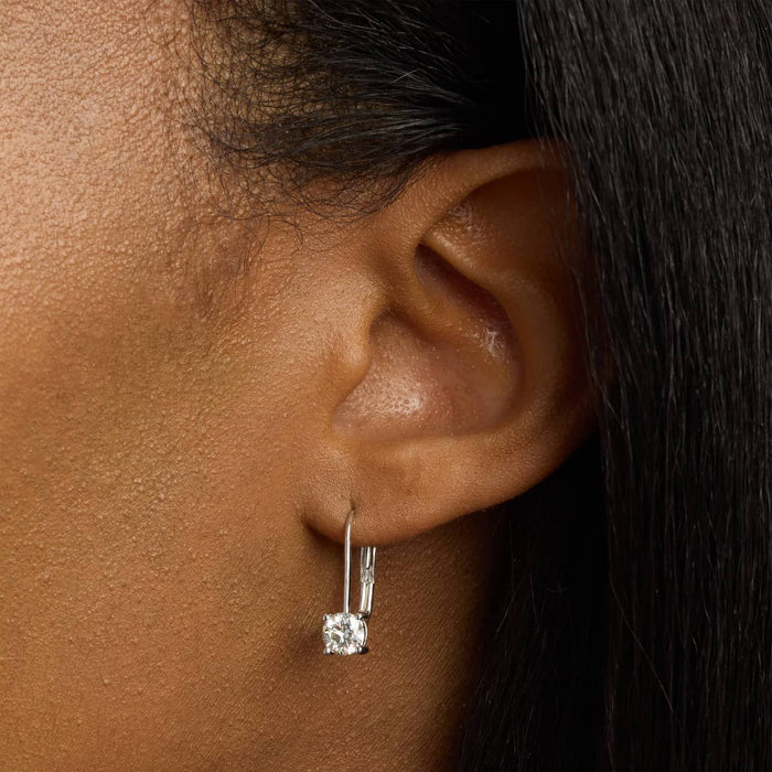Round Cut Moissanite Solitaire Leverback Earrings - view 2