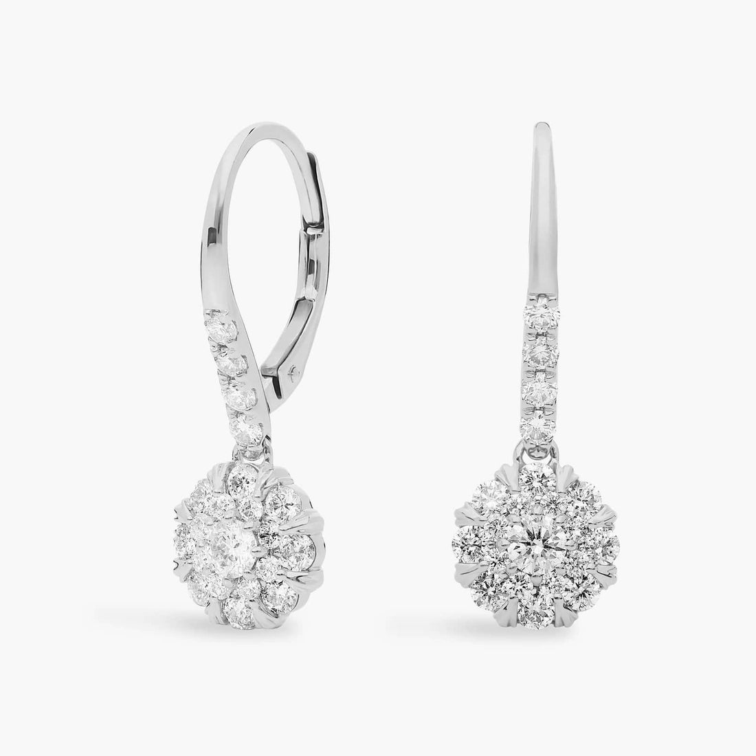 Round Cut Moissanite Flower Cluster Leverback Earrings - hero