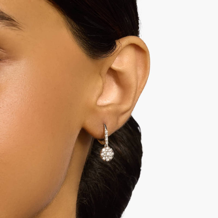 Round Cut Moissanite Flower Cluster Leverback Earrings - view 2