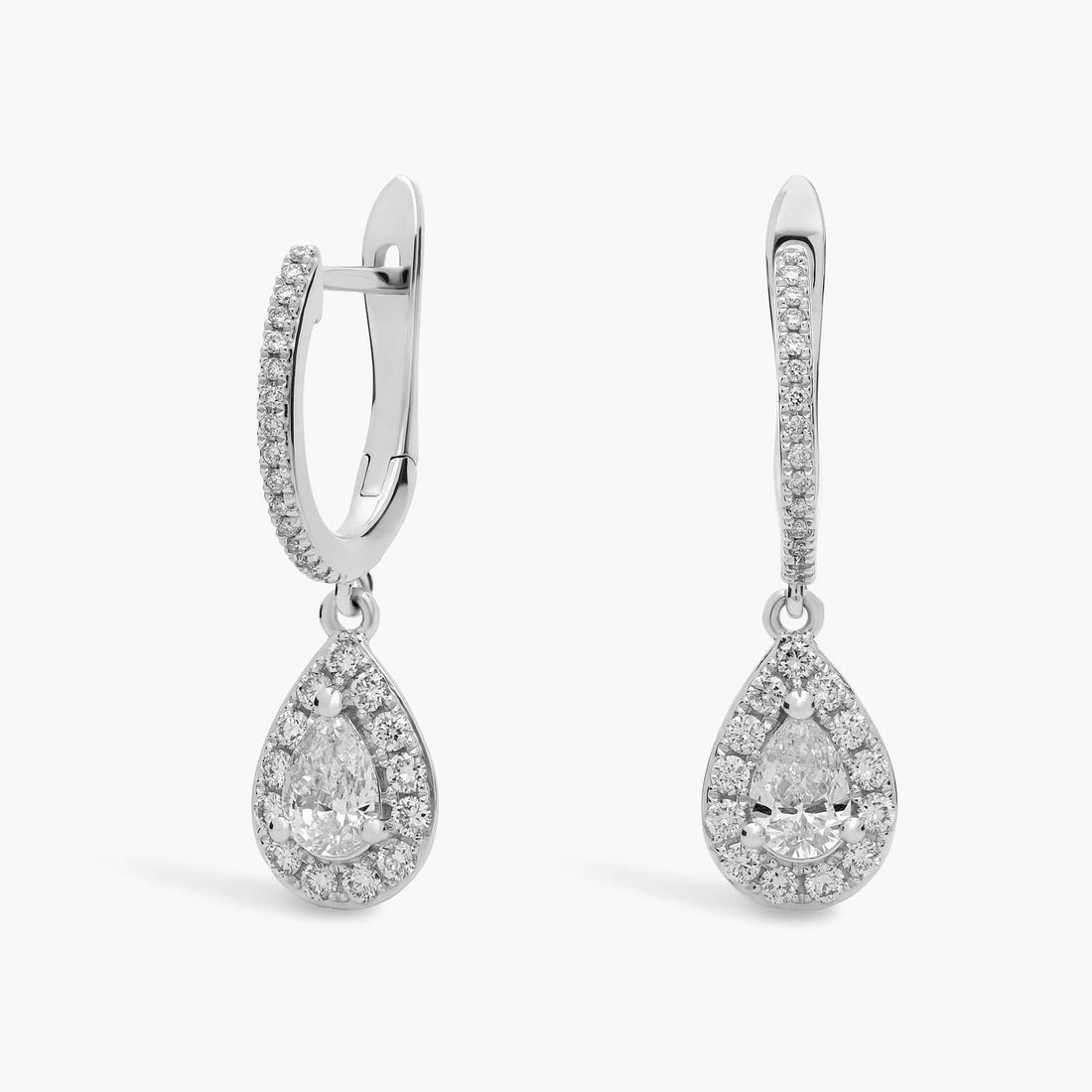 Pear Cut Moissanite Halo Drop Earrings - hero