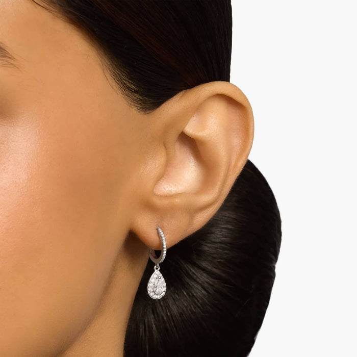 Pear Cut Moissanite Halo Drop Earrings - view 2