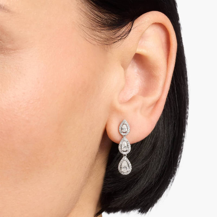 Pear Cut Moissanite Triple Drop Earrings - view 2