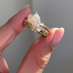 Load image into Gallery viewer, Unique Toi Et Moi Engagement Ring Set Pear Moissanite &amp; 14K Yellow Solid Gold Bridal Wedding Set