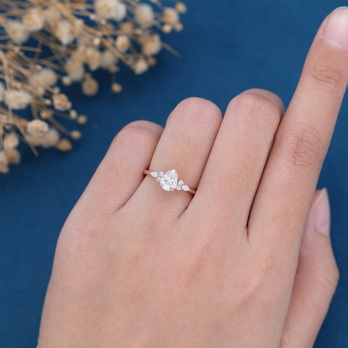 Pear Cut Moissanite Cluster Engagement Ring 2 CT to 5 CT - side view 2