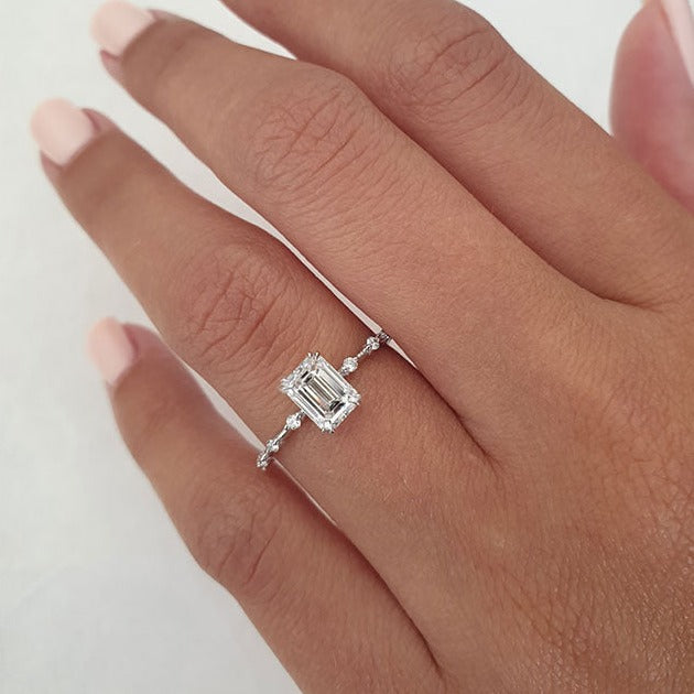 Emerald Cut Moissanite Dainty Pave Band Engagement Ring 2 CT to 5 CT - view 1