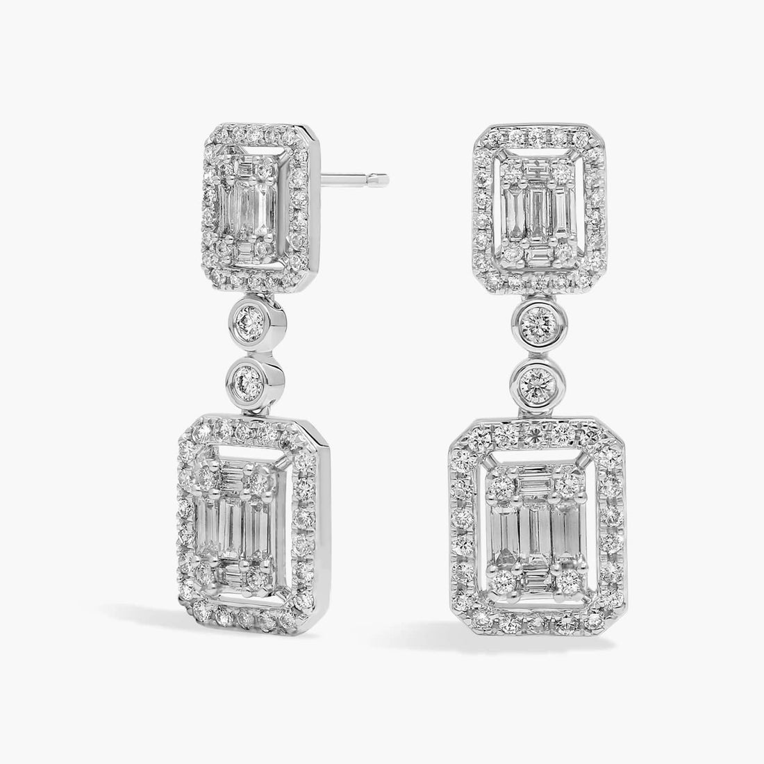 Emerald Cut Moissanite Composite Drop Earrings - hero