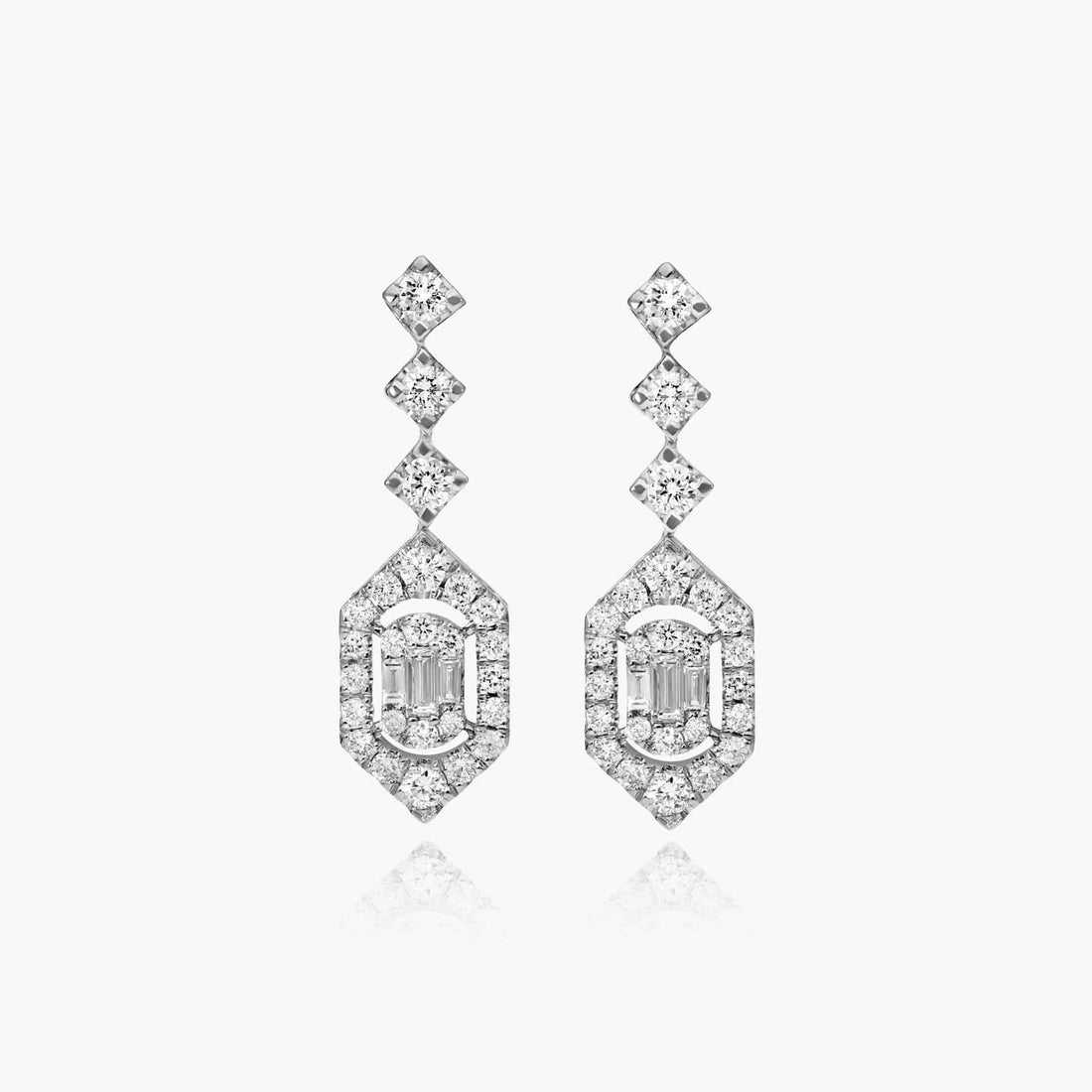 Round Cut Moissanite Geometric Kite Drop Earrings - hero