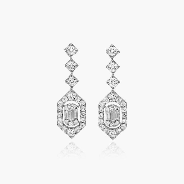 Round Cut Moissanite Geometric Kite Drop Earrings - hero