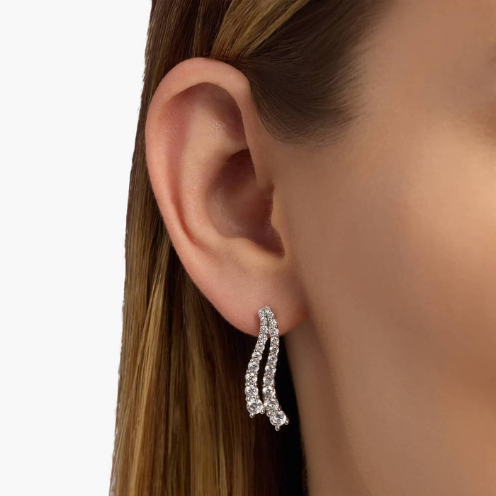 Round Cut Moissanite Double Row Ear Climber Earrings - view 2