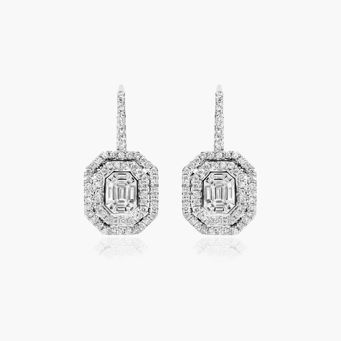 Emerald Cut Moissanite Composite Leverback Earrings - hero
