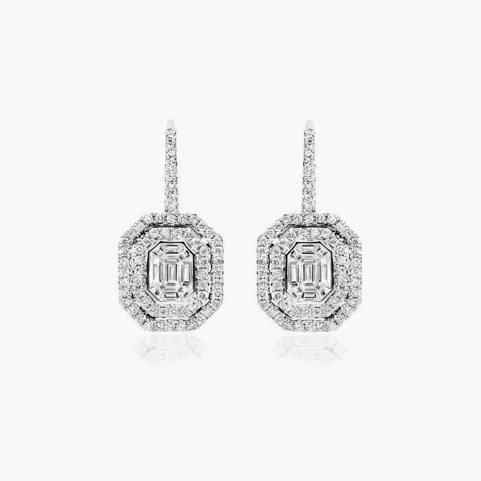 Emerald Cut Moissanite Composite Leverback Earrings - hero
