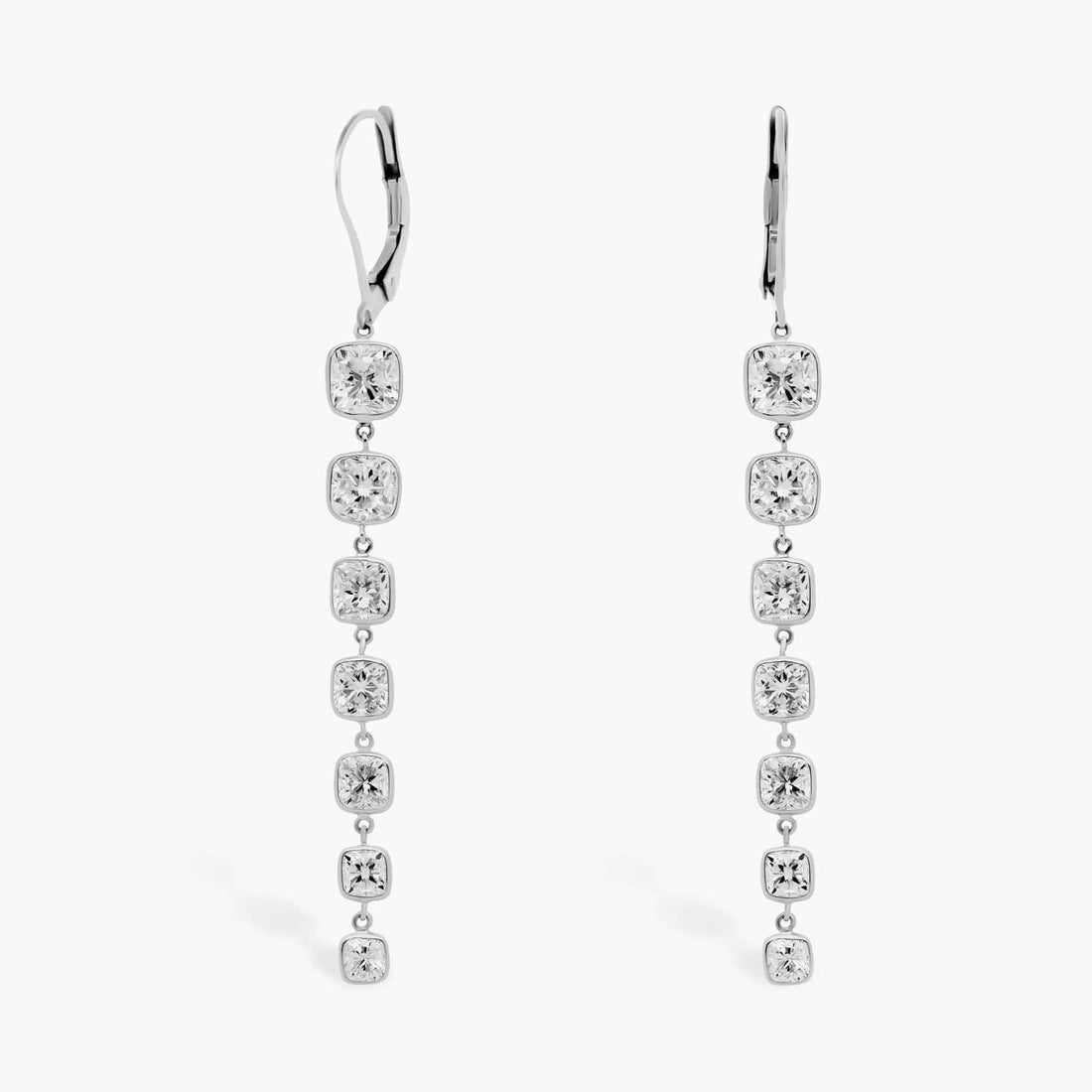 Cushion Cut Moissanite Graduated Drop Earrings - hero