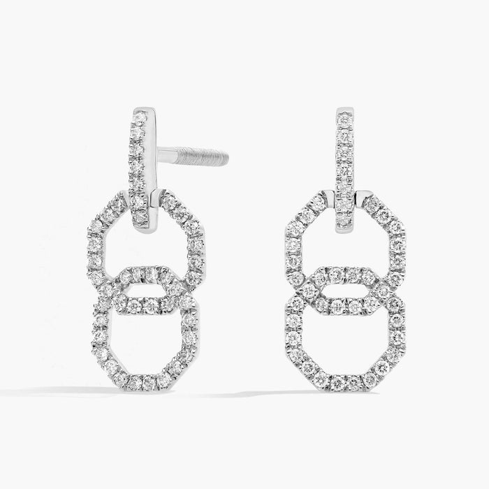 Round Cut Moissanite Interlocking Octagon Drop Earrings - view 2