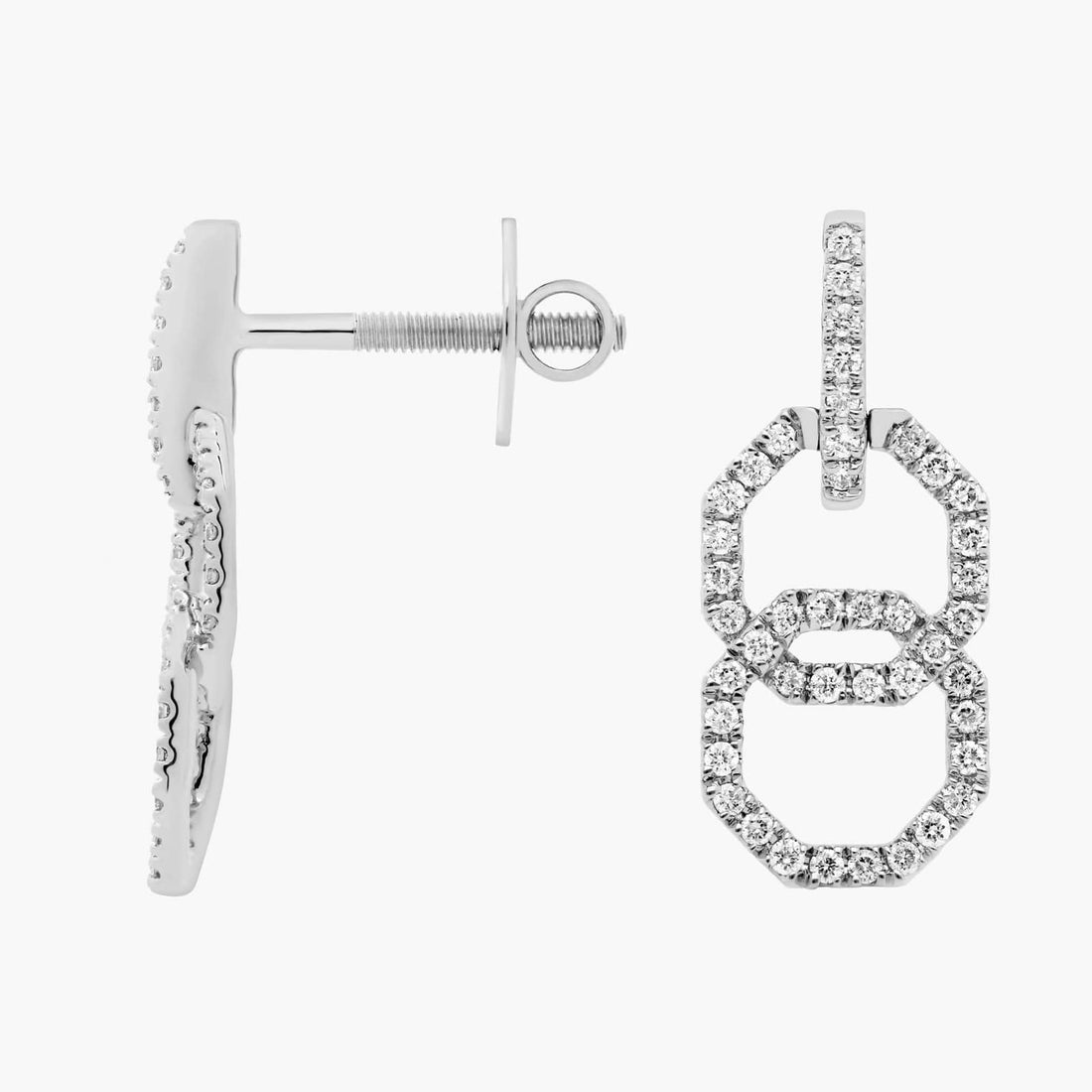 Round Cut Moissanite Interlocking Octagon Drop Earrings - hero