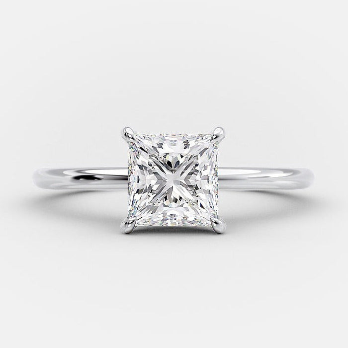 Princess Cut Moissanite Four Prong Solitaire Engagement Ring - front view 2