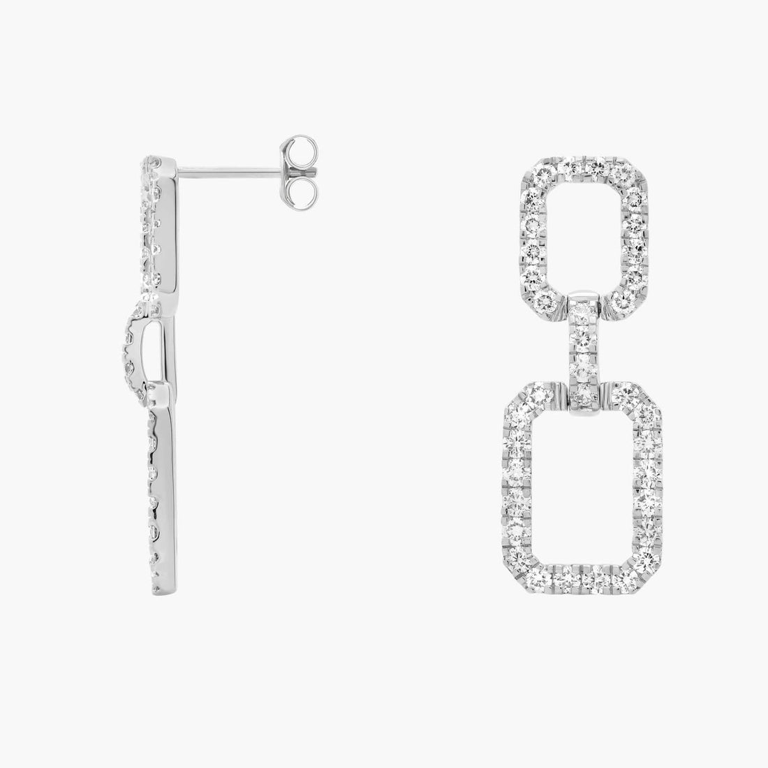 Round Cut Moissanite Double Rectangle Drop Earrings - hero