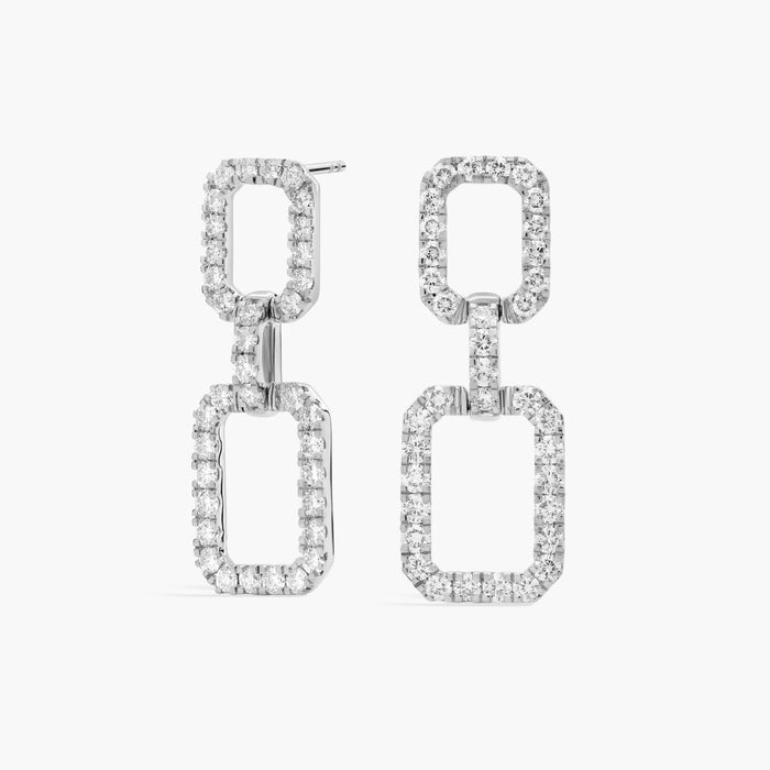 Round Cut Moissanite Double Rectangle Drop Earrings - view 2