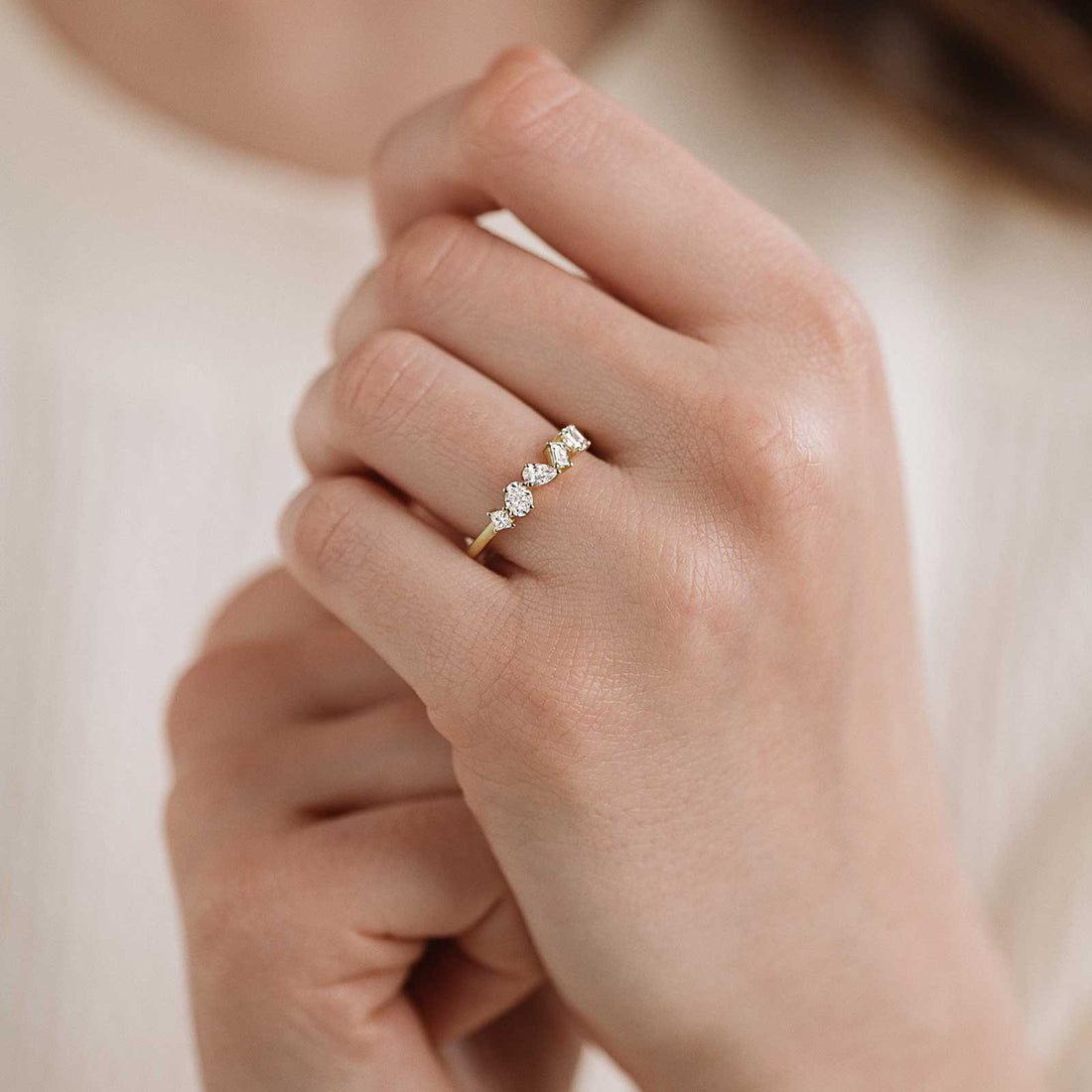 Multi-Shape Lab Grown Diamond Five Stone Cluster Wedding Band photo 1
