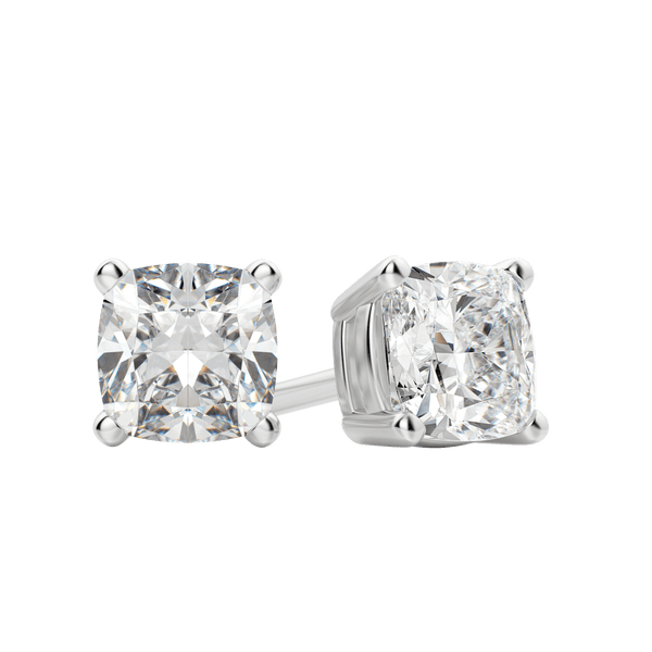 Cushion Signature 4 Prong Solitaire Lab Grown Diamond Stud Earrings IGI Certified