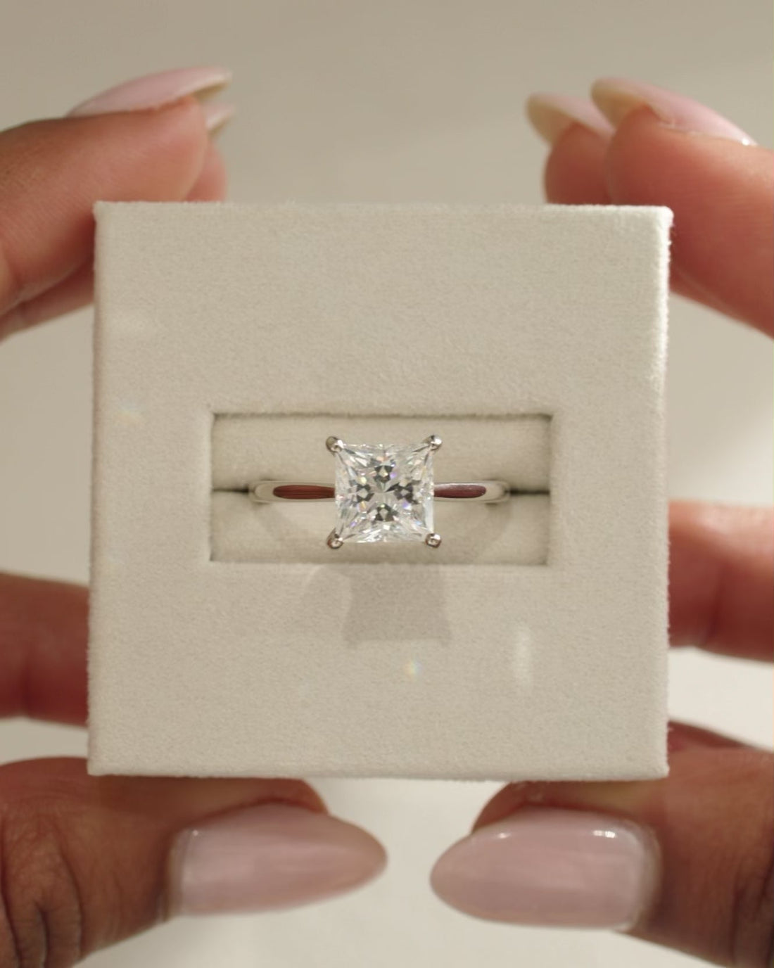 Princess Cut Moissanite Four Prong Solitaire Engagement Ring with Slim Polished Band - view 1