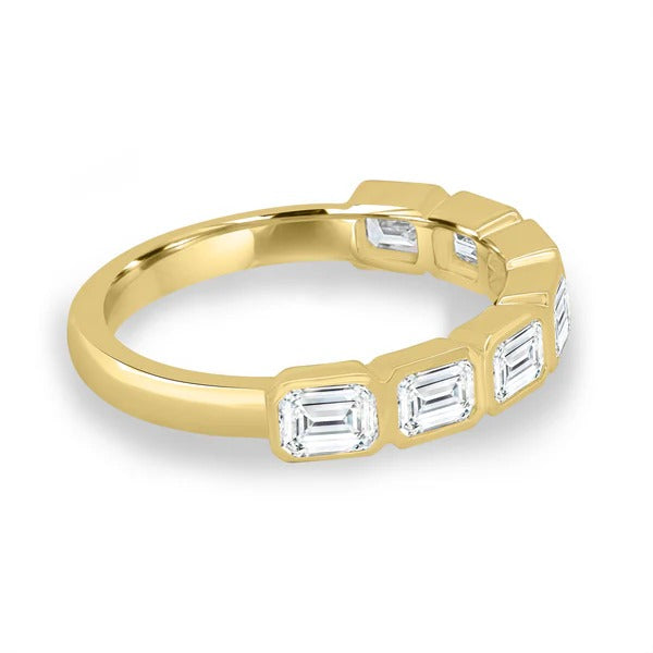 East west bezel emerald cut diamond wedding ring