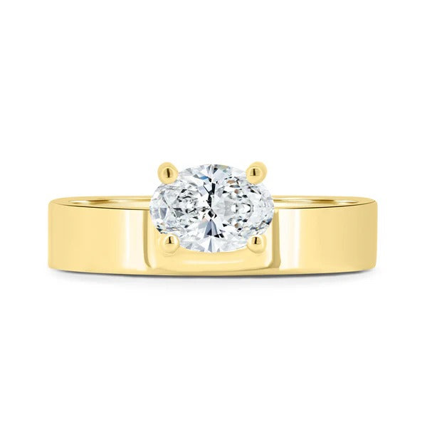 East west oval cut diamond solitaire engagement ring cigar band