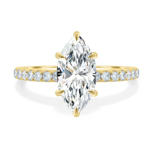 Marquise solitaire pave band ring side view