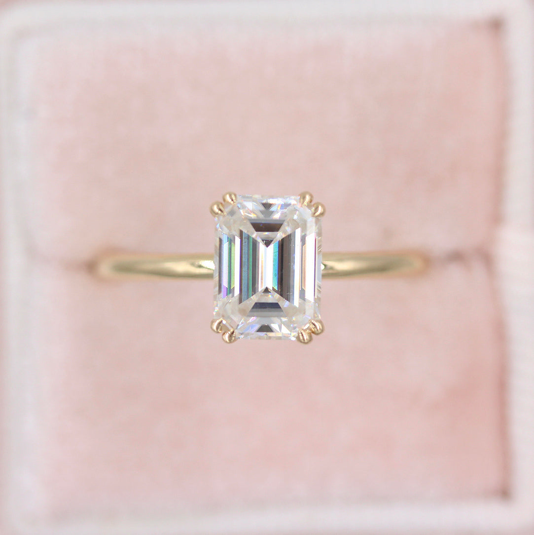 Emerald cut lab grown diamond solitaire engagement ring