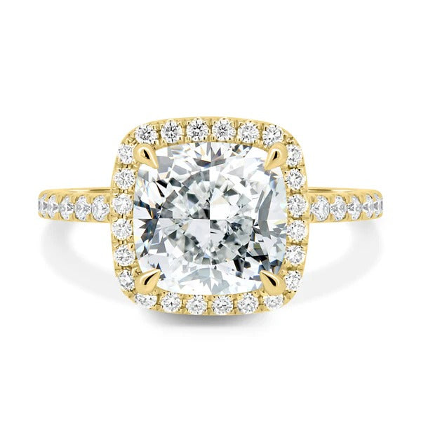 Cushion cut diamond halo pave engagement ring