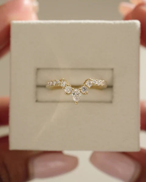Curved pave band with accent stones wedding ring
