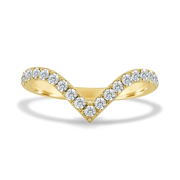 V shape pave round diamond ring side view