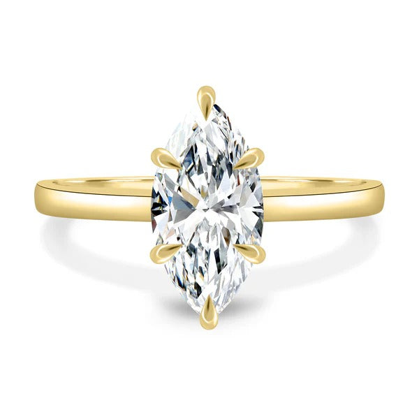 Marquise diamond six claw hidden halo solitaire ring